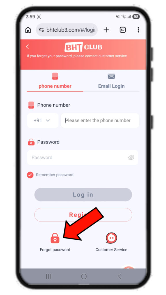 BHT Club forgot password