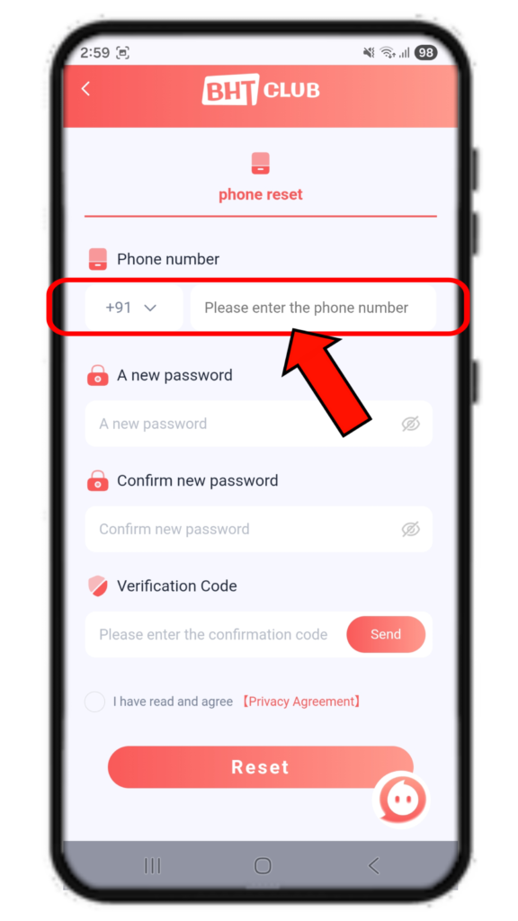 BHT Club forgot password