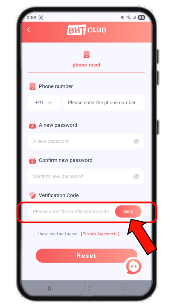 BHT Club forgot password