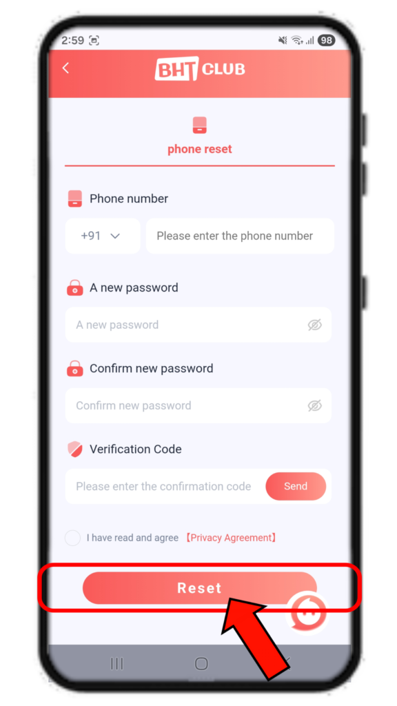BHT Club forgot password